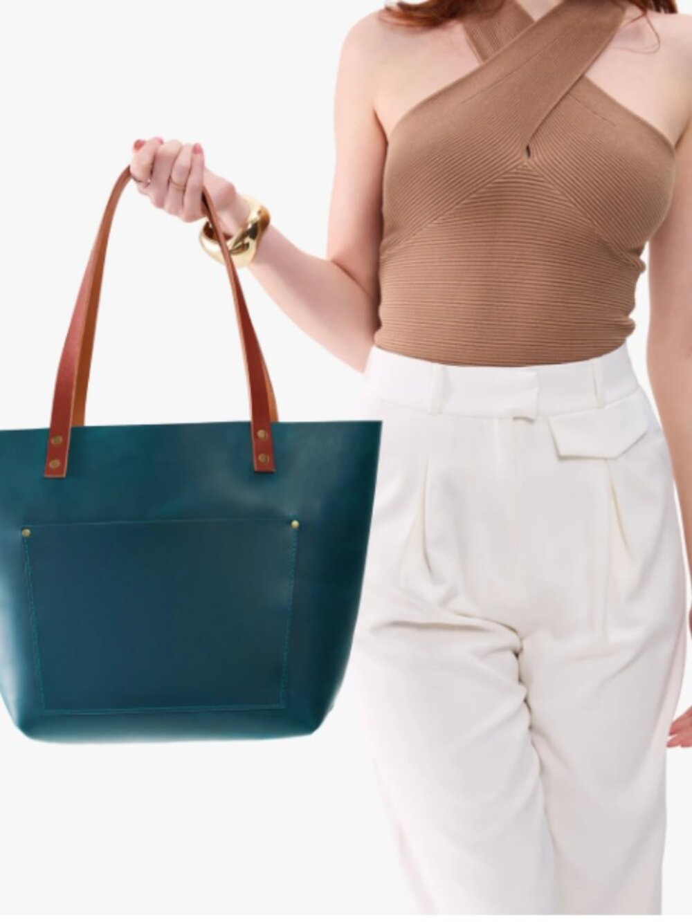 Portland Leather Goods Classic (Open Top) Leather Tote, Westward Blue size large - Picture 11 of 11